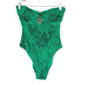 Seafolly Womens US 4 Ring Front Bandeau One Piece Swimsuit Wild Ones Jade Green
